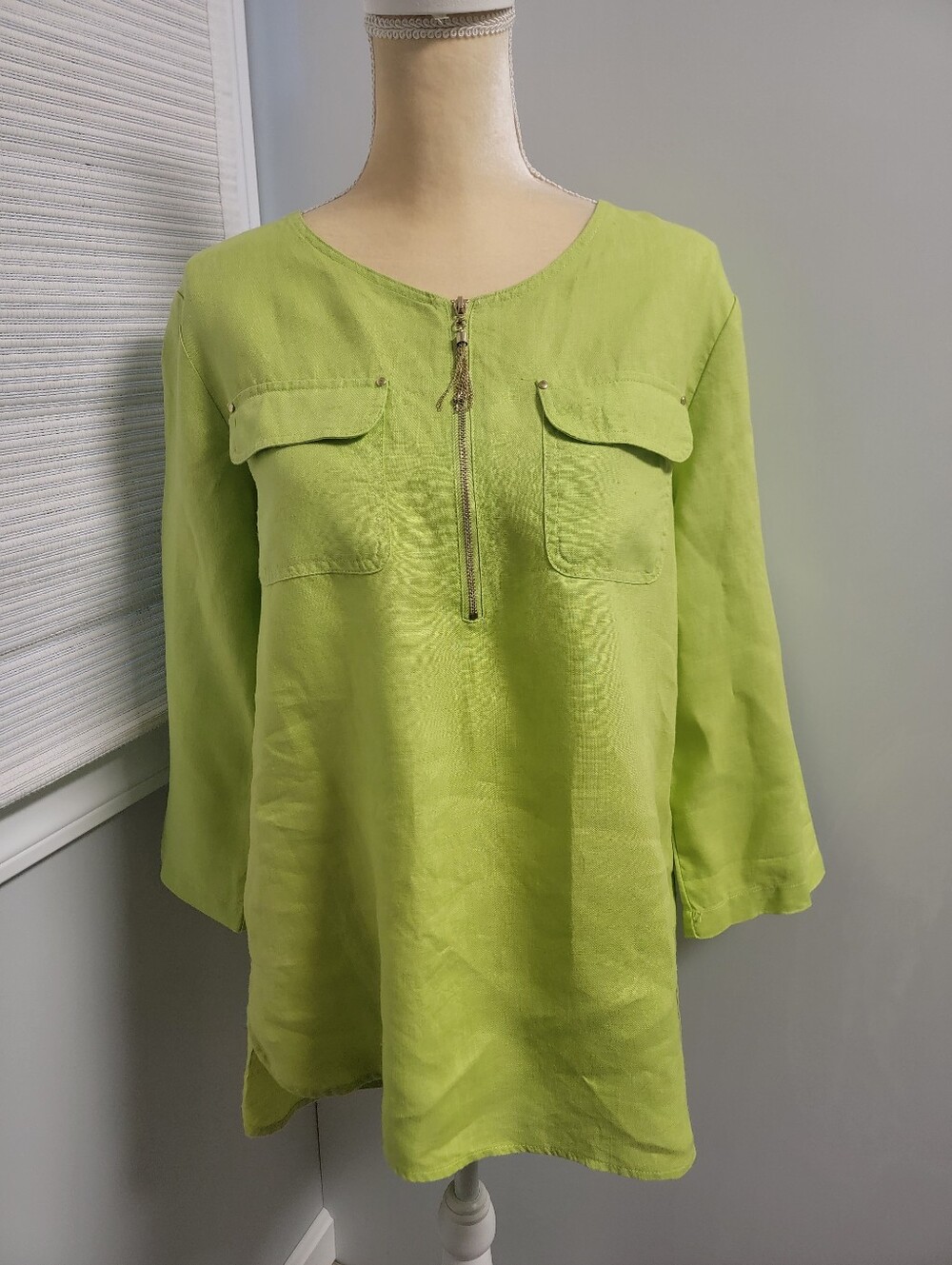 Ellen Tracy Company Linen Tunic Top Size Small Resortwear Lime Citron Green